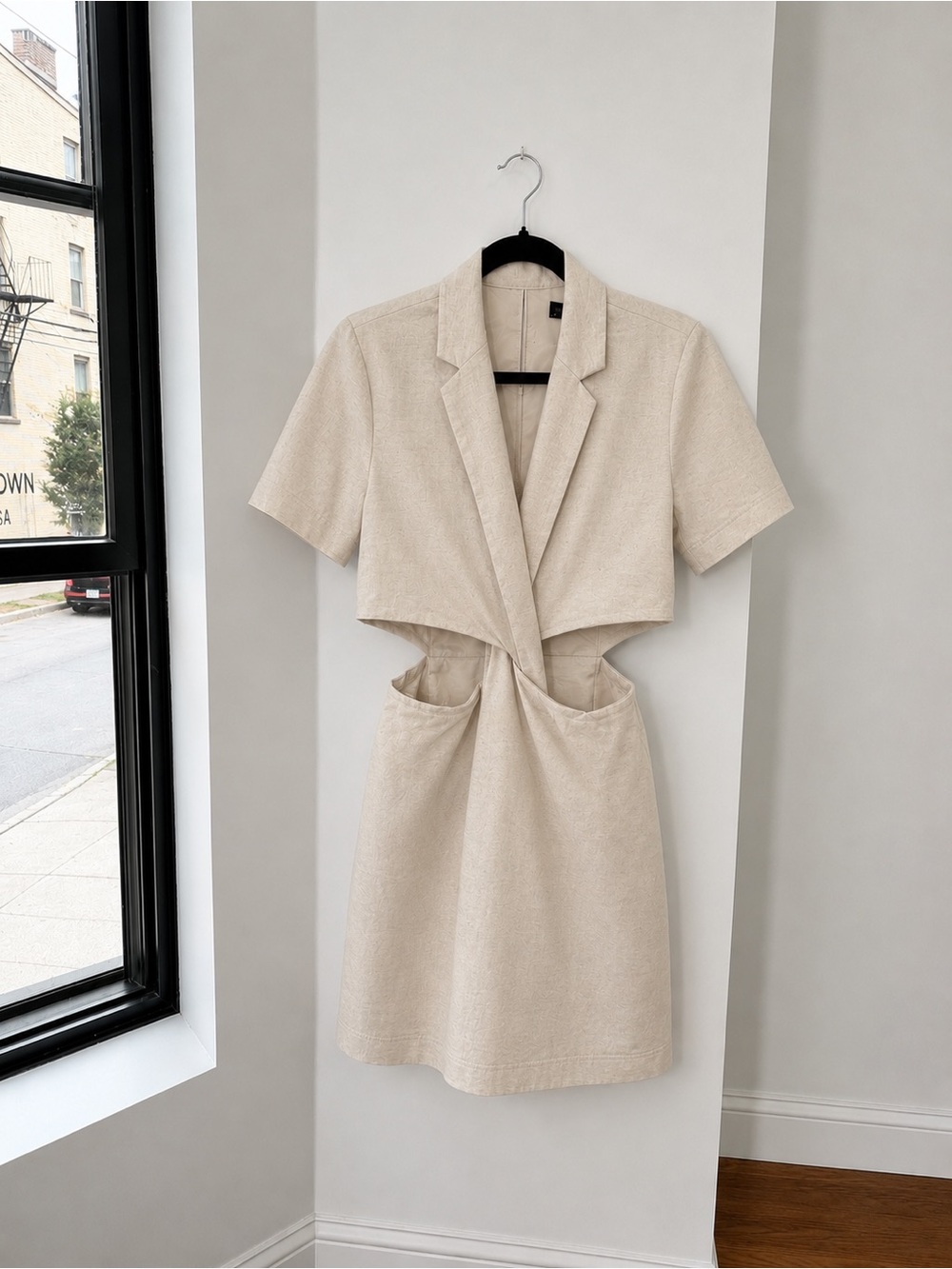 DKNY Neutral Beige Cutout Blazer Mini Dress